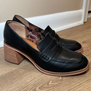 Korks Cicely Penny Loafers Pump Block Heel Square Toe Size 8.5M Goth Academia